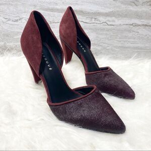 Trouve Devina Genuine Calf Hair d'Orsay Pointy Toe Pumps Burgundy Size 7 Heels